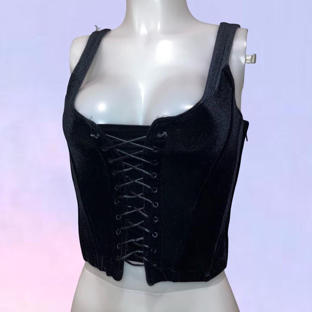 Vintage 90s y2k charlotte russe corset velvet lace up top